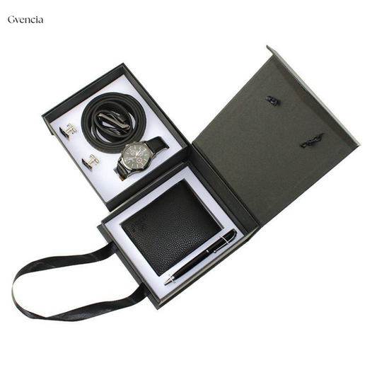 Men's Creative Packed Gift Box Watches Set Quartz Wrist Watch Belt Wallet Cufflinks Pen Suit Mens Christmas Valentine's Gifts